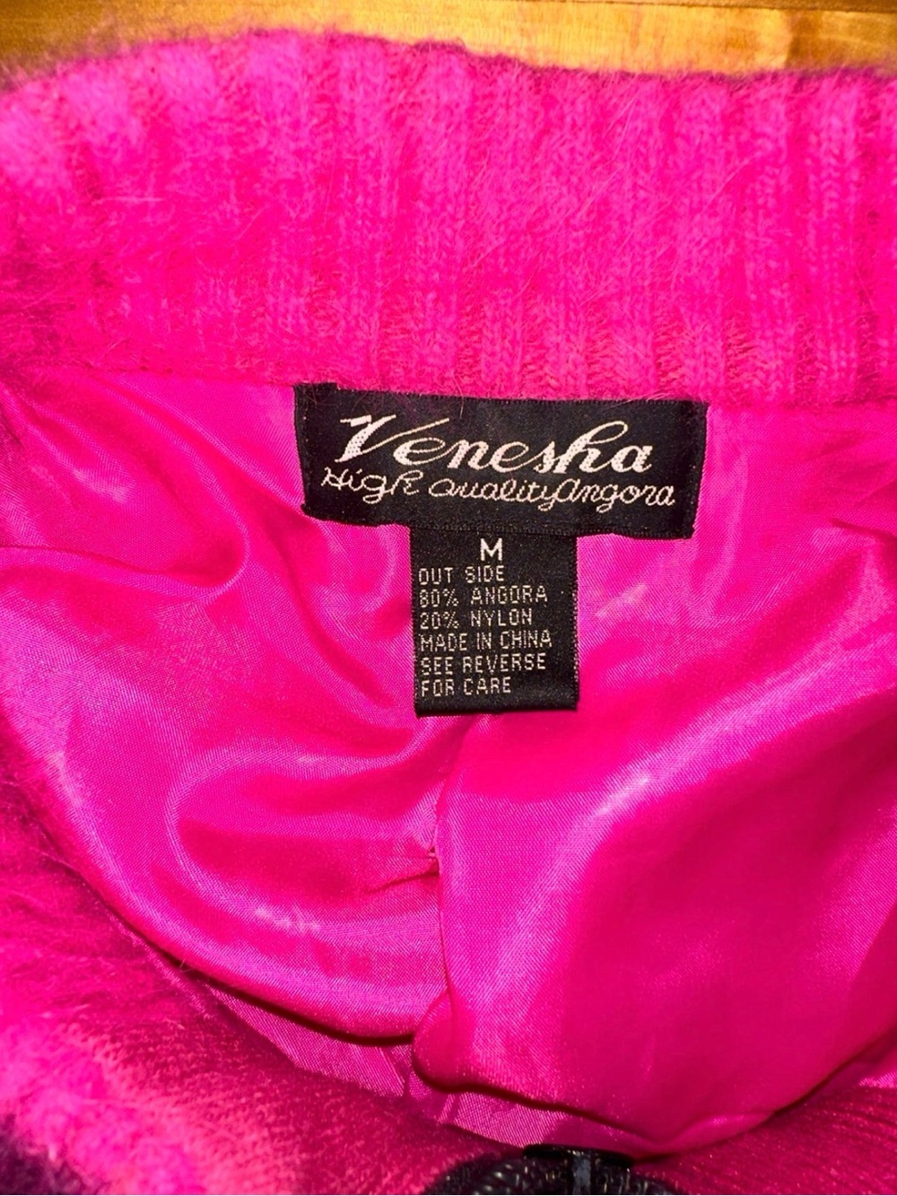 Venesha Womens M 80% Angora Pink Rhinestone Zip Cardigan Sweater Y2K Fuzzy - Picture 7 of 11